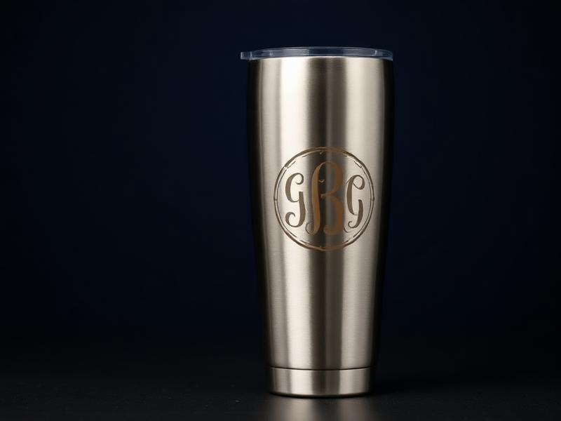 Stainless steel tumbler engraved with a monogram