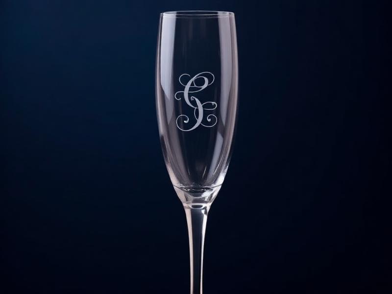 UV laser engraved crystal champagne flute with a monogram